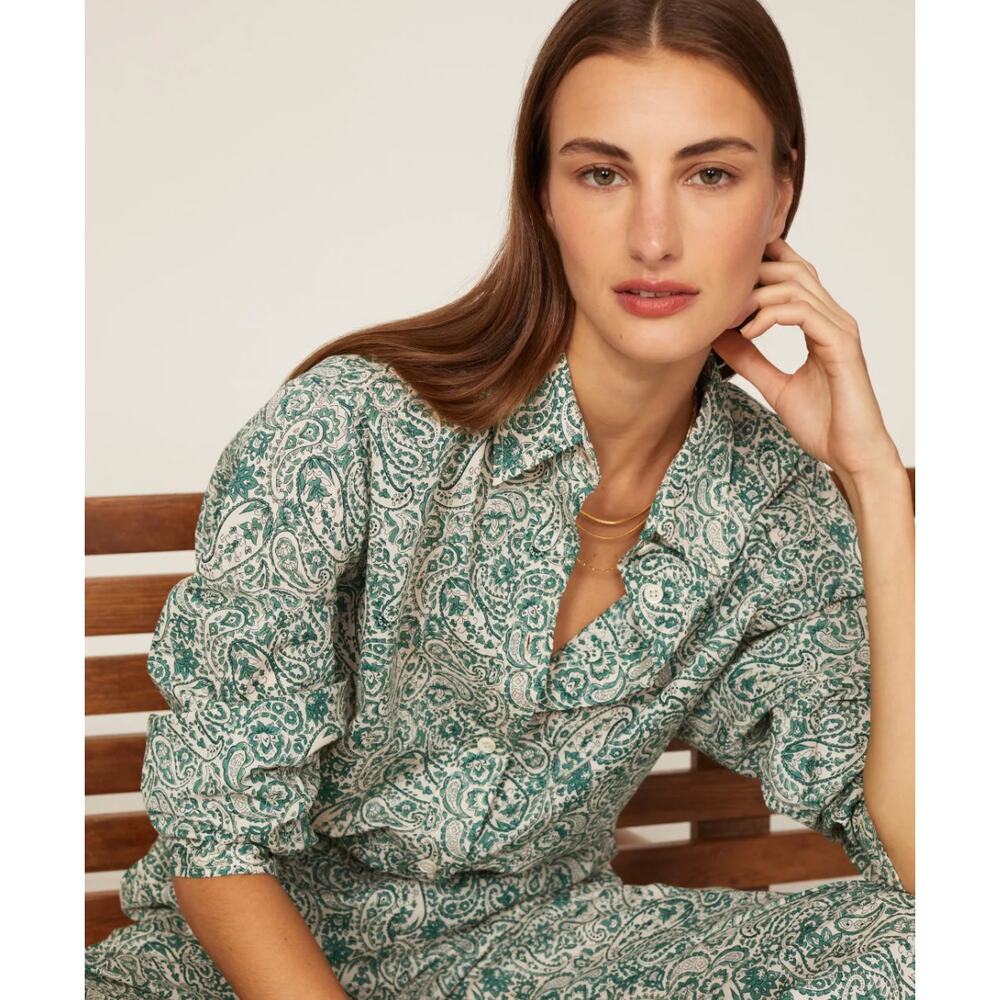 Vanessa Bruno Button Up Shirt Blouse Green Size S 36FR Helianne Cottagecore Luxe